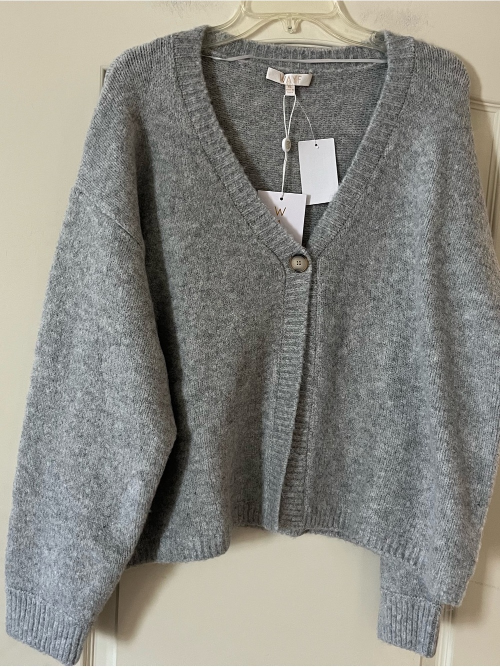 WAYF Heather Gray V-Neck One-Button Sweater Cardigan Women’s Size XL